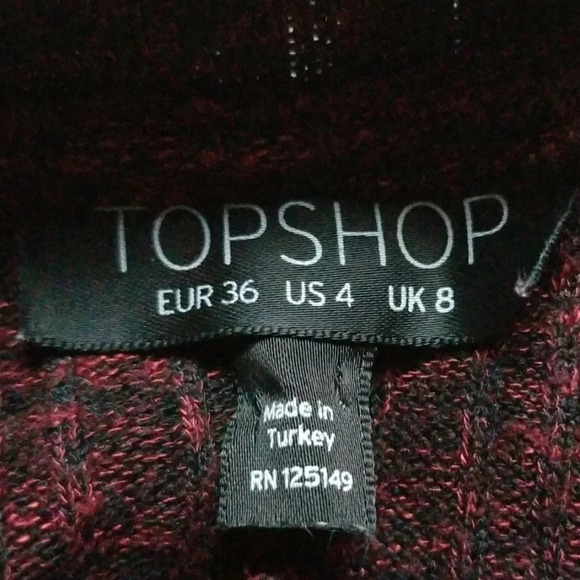 TOPSHOP Flippy Burgundy Ribbed Long Sleeve Dress 4 - Picture 6 of 8